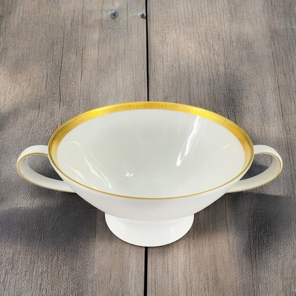 Rosenthal Germany White Gold Band Black Lines Double Handle Cup Saucer Set - Picture 2 of 16